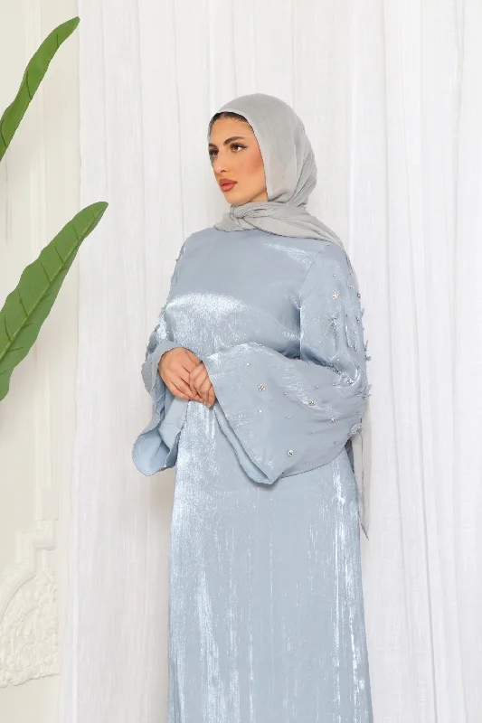 Grand Opening Sale Jouri Organza Beaded Dress- Blue Gray