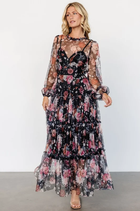 knit dressStephanie Tiered Maxi Dress | Black Floral