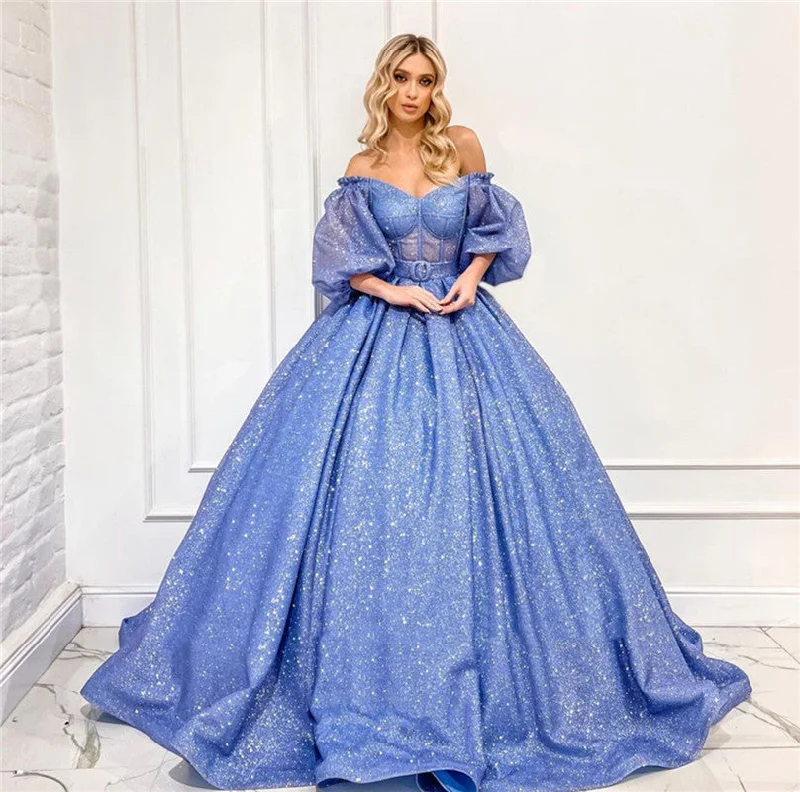 casual midi dressSparkling Sequined Quinceanera Dresses Sweetheart Puffy Half Sleeves Vestidos De 15 Años Long Ruched A Line Prom Formal Banquet,LW059