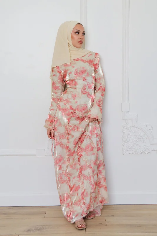 Discount Deals Daisy Organza Floral Maxi Dress- Pink