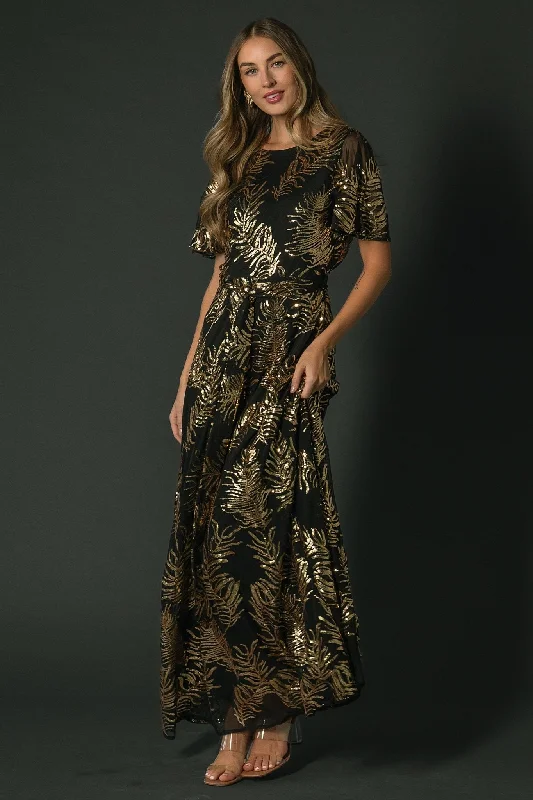 long sleeve dressMuse Sequin Maxi Dress | Black + Gold