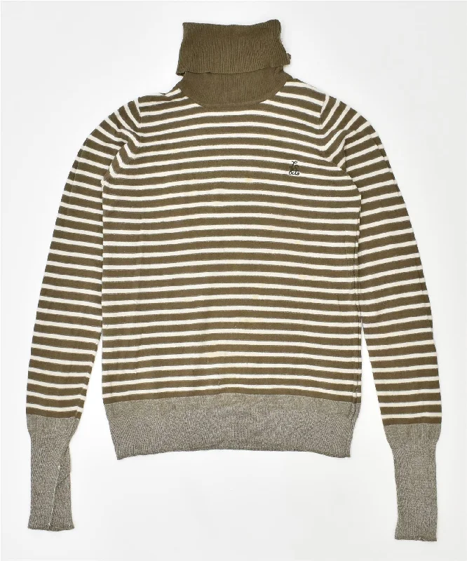Exclusive Access LEVI'S Womens Roll Neck Jumper Sweater UK 14 Large Khaki Striped