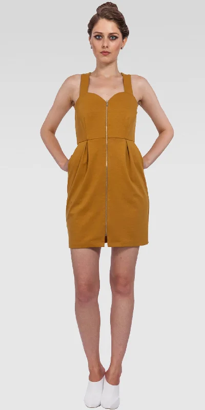 Epic Deals Zipperd Front Bodycon Mini Dress - Marigold
