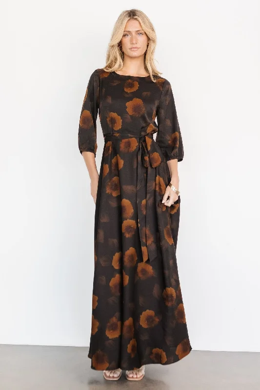 lace dressPaula Satin Maxi Dress | Deep Brown Floral