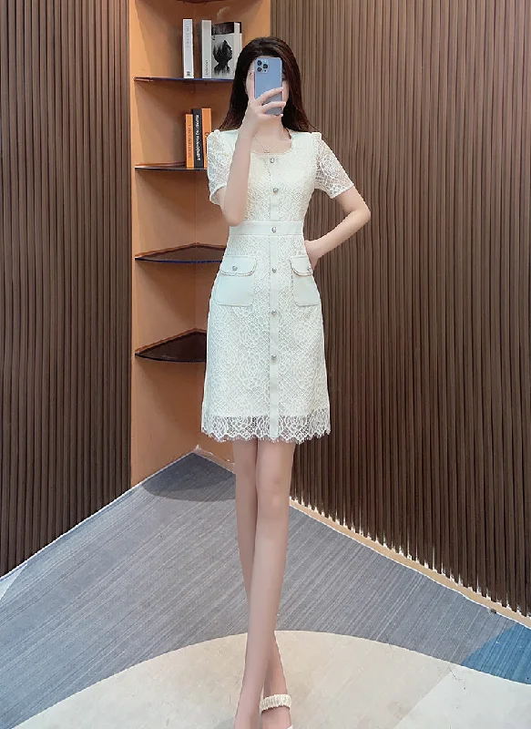 Instant Discount Square Neck Short Sleeve Slim Fit Casual Dress
