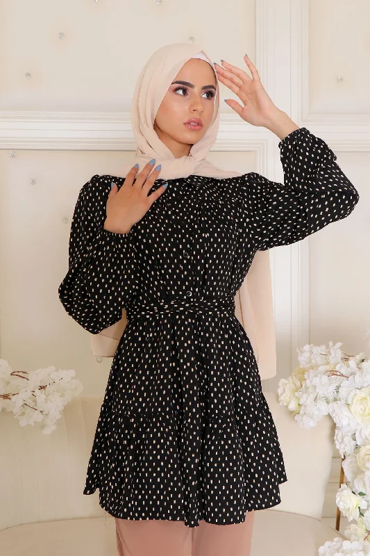 Great Deals Sadie Floral Smock Top- Black & White