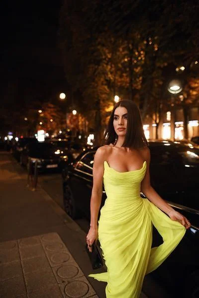 Bargain Prices Long Chiffon Yellow Prom Dresses with Irregular Skirt,DS4164