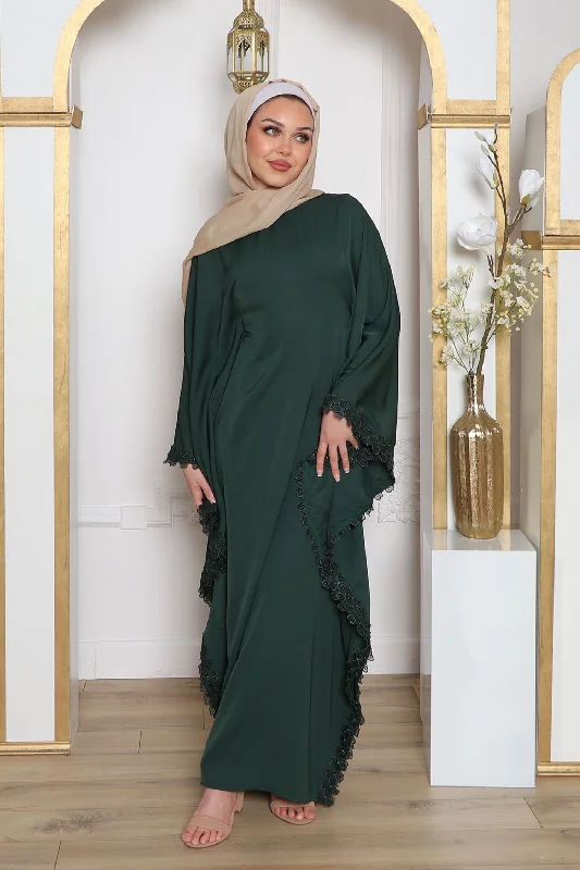 Limited Time Zayna Lace Abaya- Dark Green
