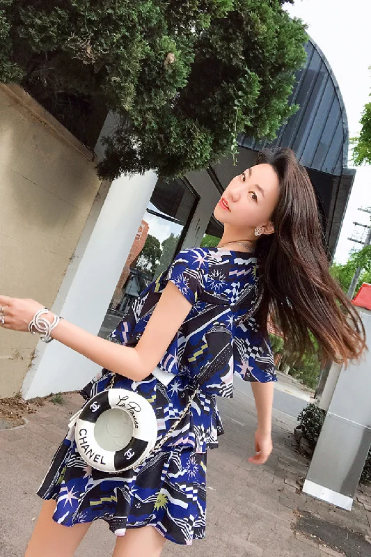 Anniversary Sale Aviva on Earth -Cap Sleeve Layered Dress with Belt