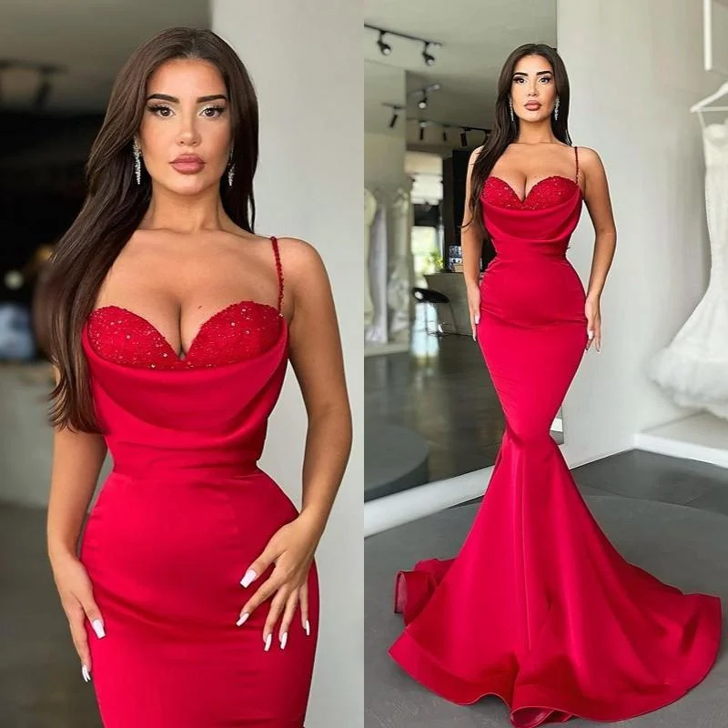 Discount Mania SEXY RED SPAGHETTI-STRAPS MERMAID PROM DRESS LONG ON SALE,DS3528