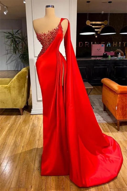 Flash Deals Luxurious Unique Red Sleeveless Split Mermaid Evening Dress,F04832