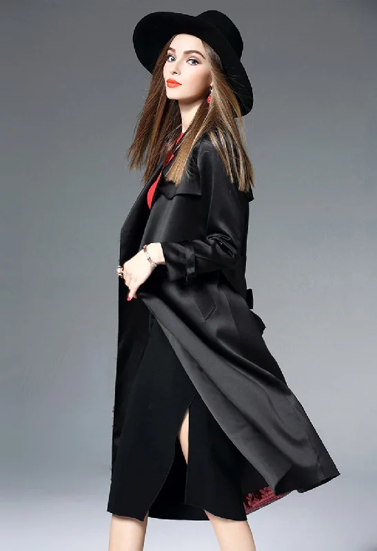 Huge Discounts LONG SLEEVE TURN OVER COLLAR TRENCH COAT W/BELT