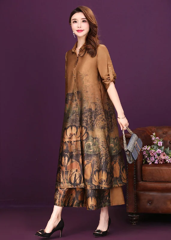 Bargain Prices Button-Up Long Top and Wide Leg Pants Two-piece Set
