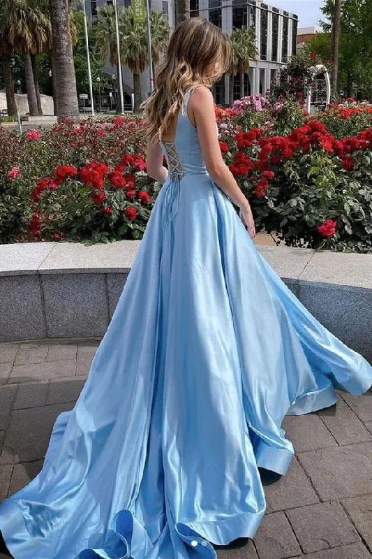 knit dressLong Blue Satin Prom Dress Formal Evening Gowns,DP0135