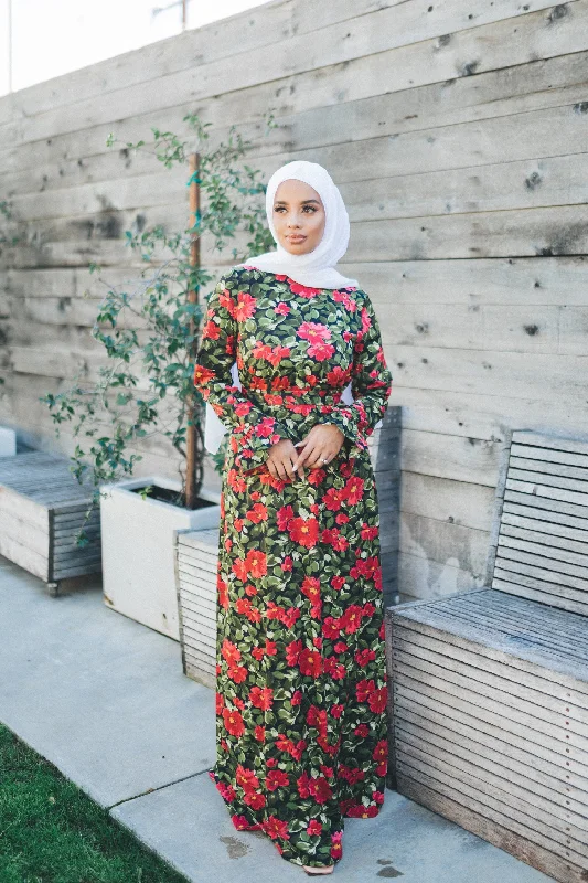 Huge Savings Amaya Floral Dress- Black & Red