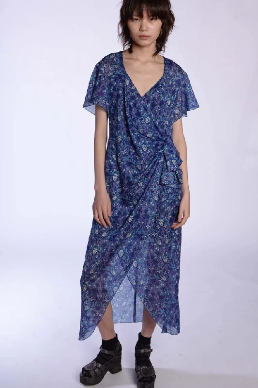 Friends and Family Sale Anna Sui-Nouveau Tulip Metallic Stripe Jacquard V-Neck Dress