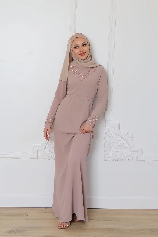 Referral Discount Vera Chiffon Beaded Maxi Dress- Dusty Rose