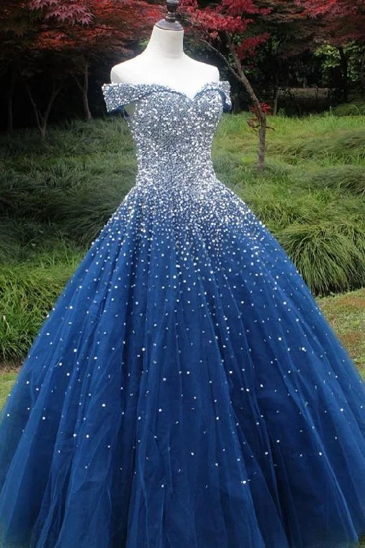 Deal Dash Sparkle Off the Shoulder Blue Ball Gown Prom Dresses, Puffy Tulle Quinceanera Dresses,DS4466 Deal Dash Sparkle Off the Shoulder Blue Ball Gown Prom Dresses, Puffy Tulle Quinceanera Dresses,DS4466