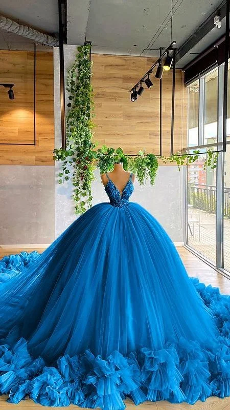 Limited Availability Elegant blue ball gown Long Prom Dress ,DS4618
