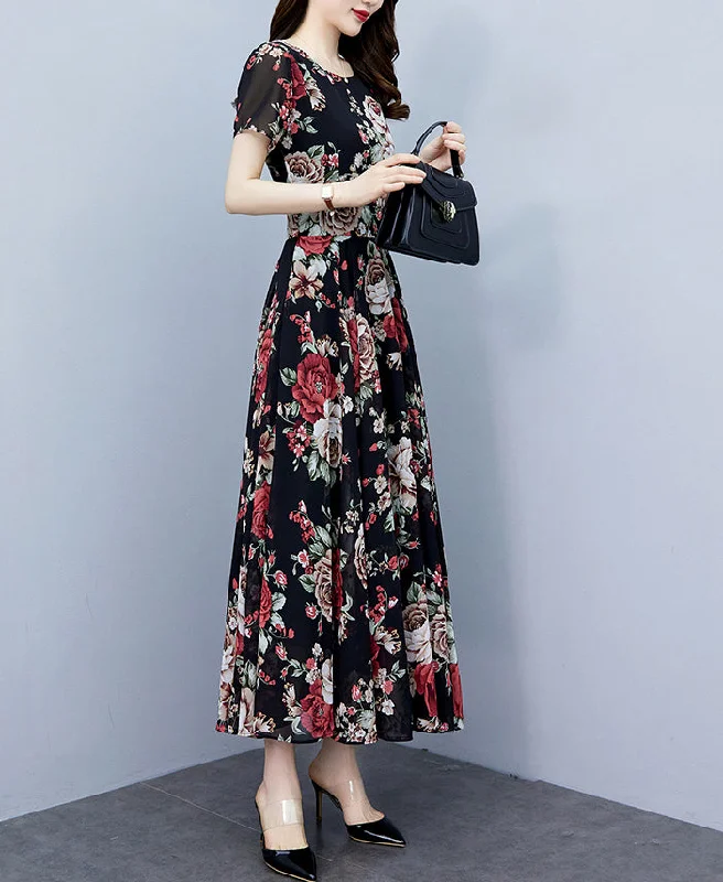 Today’s Deal Ladies Slimming Long dress with waist and short sleeves