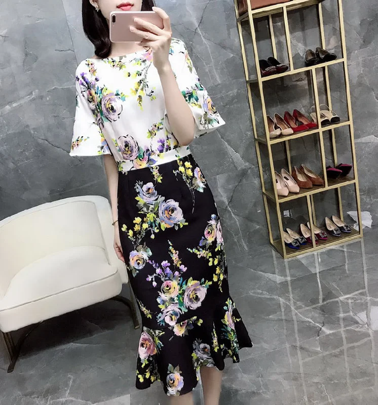 Online Only SCANDINAVIA-Floral Ruffle Office Dress
