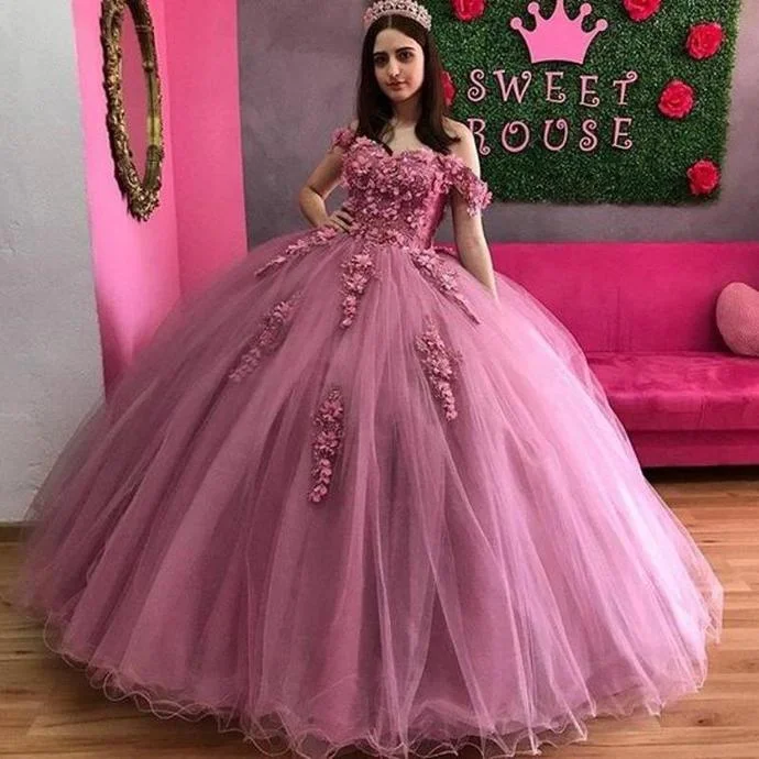 Final Clearance prom dresses 2022 off the shoulder sweetheart neckline hand made flowers lace ball gown ,DS4611