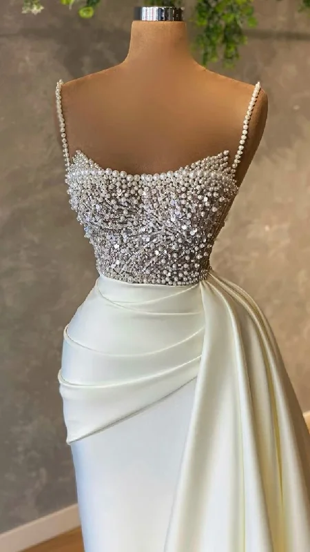 Members Only White dress with pearl Prom Dresses Formal Evening Dresses ,DS4129