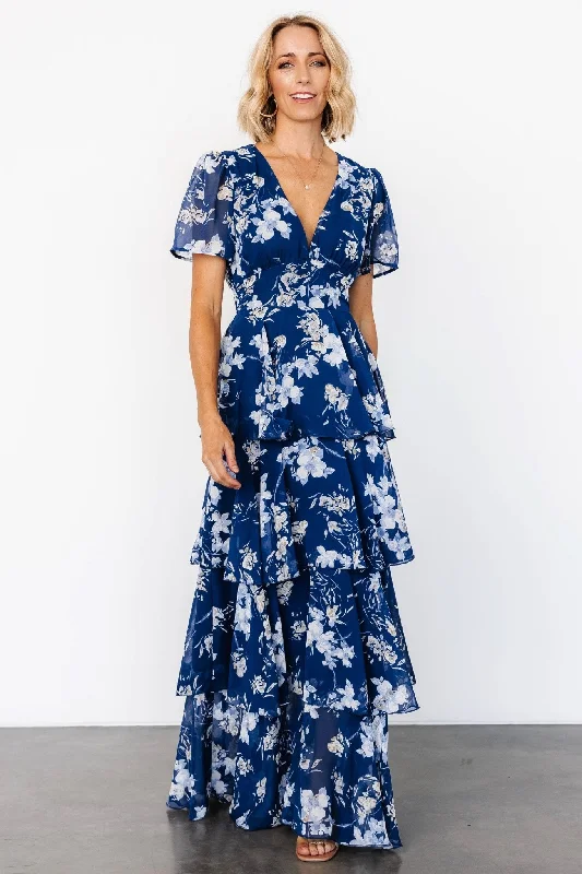 vintage-inspired dressMontaigne Ruffle Maxi Dress | Navy + Blue Floral