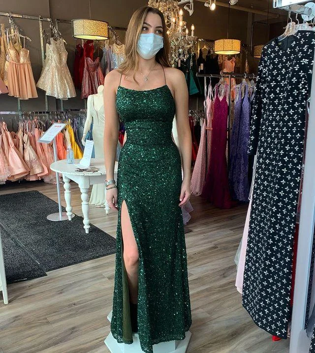 Act Fast Sparkly Sheath Scoop Neck Dark Green Sequins Prom Dresses, Split Evening Dress,DS4549 Act Fast Sparkly Sheath Scoop Neck Dark Green Sequins Prom Dresses, Split Evening Dress,DS4549