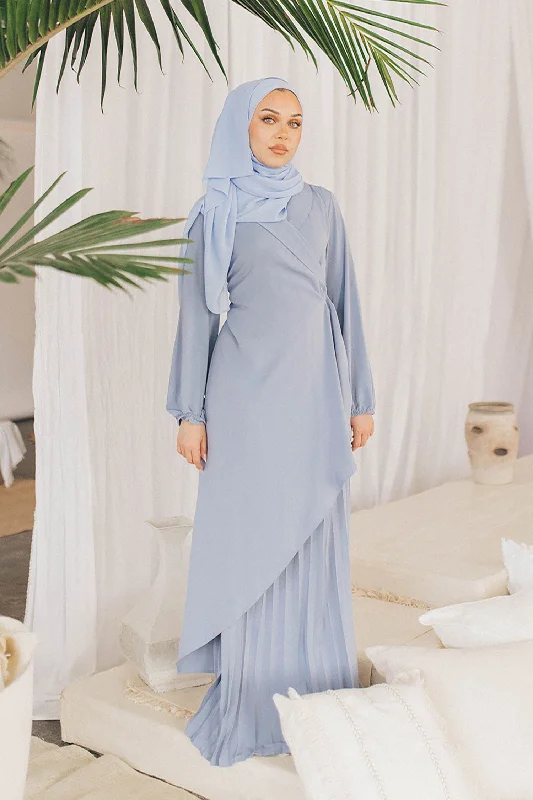 Deal Alert Della Pleat Wrap Dress- Dusty Blue