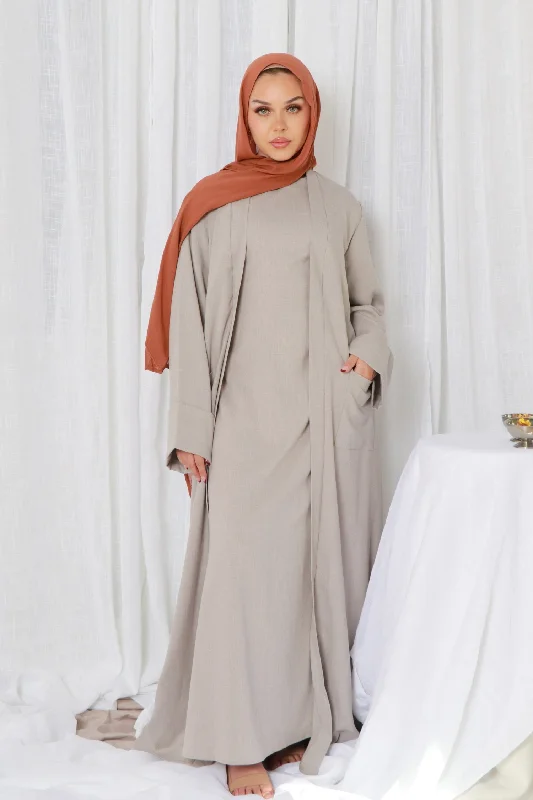 summer dressRana linen Abaya Set- Gray