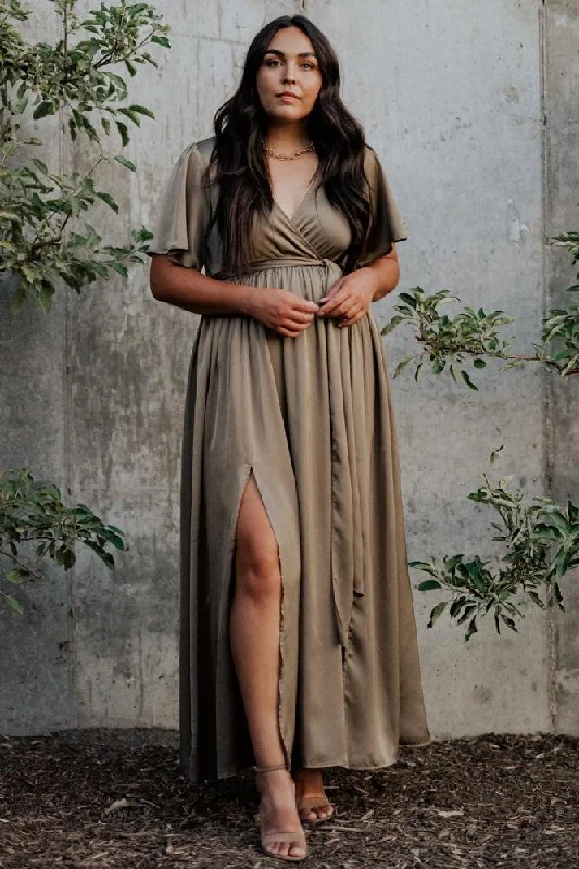 Act Fast Sicily Satin Maxi Dress | Olive