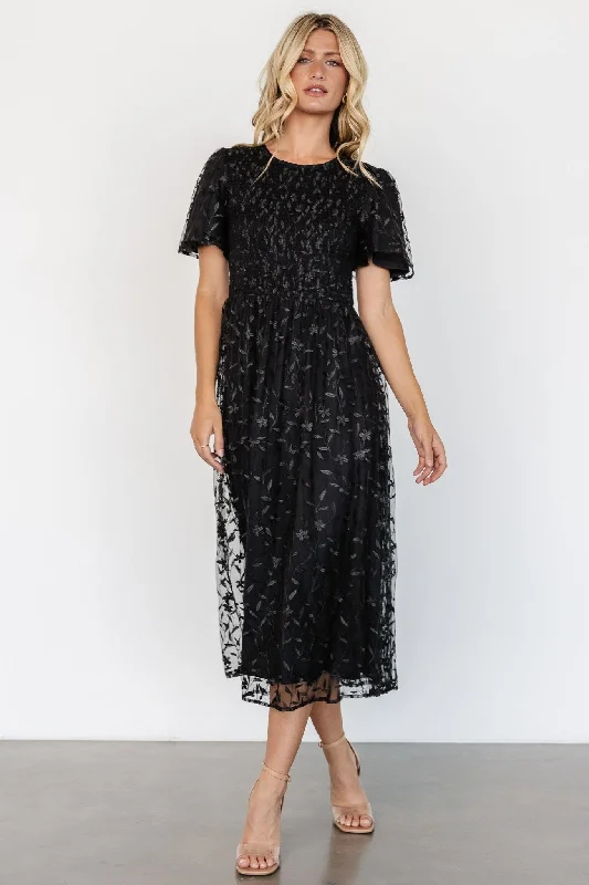 casual knit dressCara Embroidered Midi Dress | Black