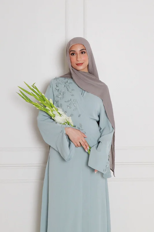 floral wrap dressLilian Embroidery Abaya Set- Mint Gray