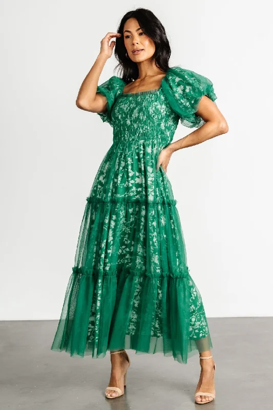 While Supplies Last Doria Tulle Floral Maxi Dress | Green