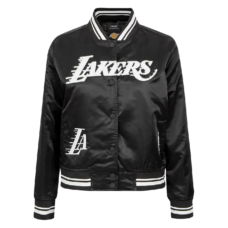 NBA LOS ANGELES LAKERS PEARLS WOMEN'S RIB SATIN JACKET (BLACK)