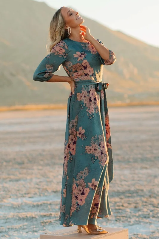 casual slip dressPaula Satin Maxi Dress | Blue + Pink Multi