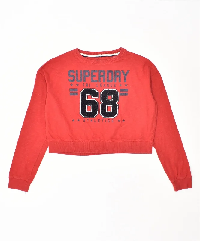 pullover hoodieSUPERDRY Womens Graphic Oversized Sweatshirt Jumper UK 6 XS Red Cotton