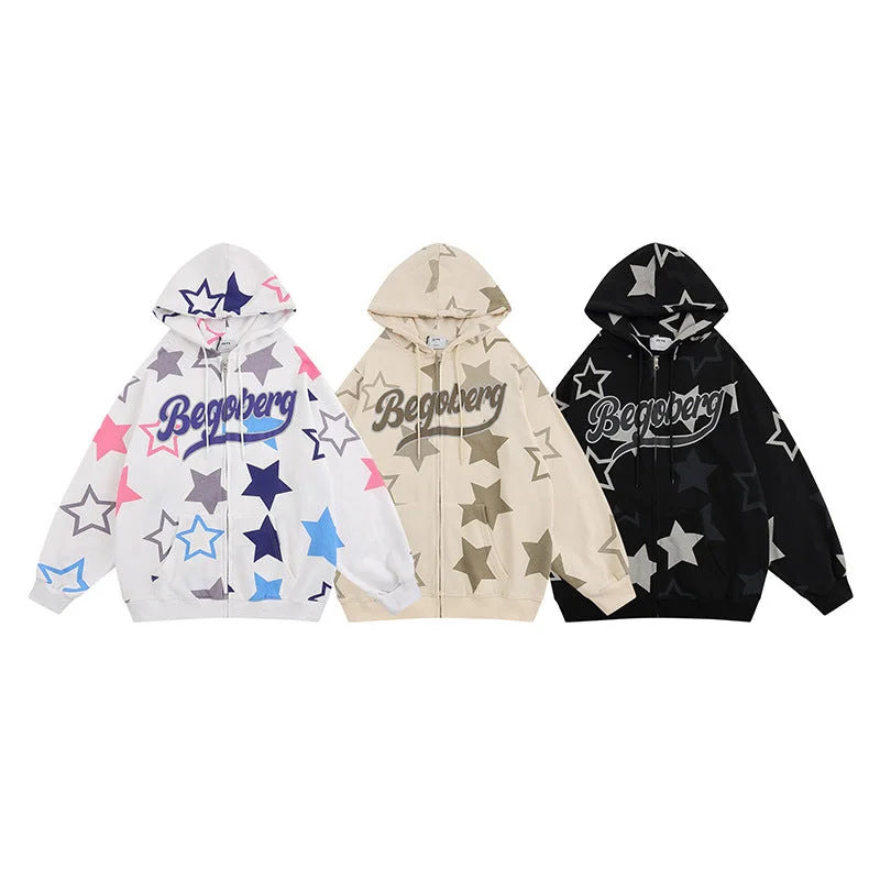 Savings Alert Retro XINGX Printed Zipper Brushed Hoody Men And Women