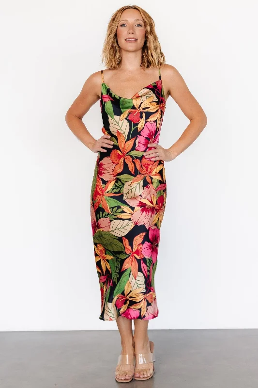 floral dressKala Slip Midi Dress | Black Multi Floral