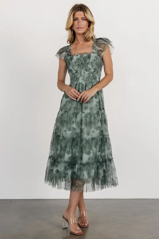 velvet dressClementine Tulle Midi Dress | Dusty Green Print