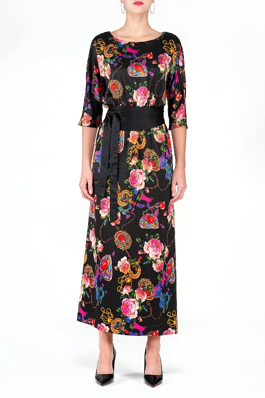 Online Only SCANDINAVIA-Half Sleeve Belted Floral Maxi Dress