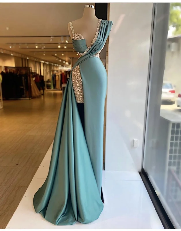Price Blitz Sparkly Sequined Split Mermaid Evening Dresses Crystal Long Formal Prom Gowns Custom Made Plus Size Pageant Wear Party Dress,DS4579