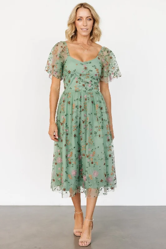 chic shift dressGwyneth Tulle Midi Dress | Eucalyptus Floral