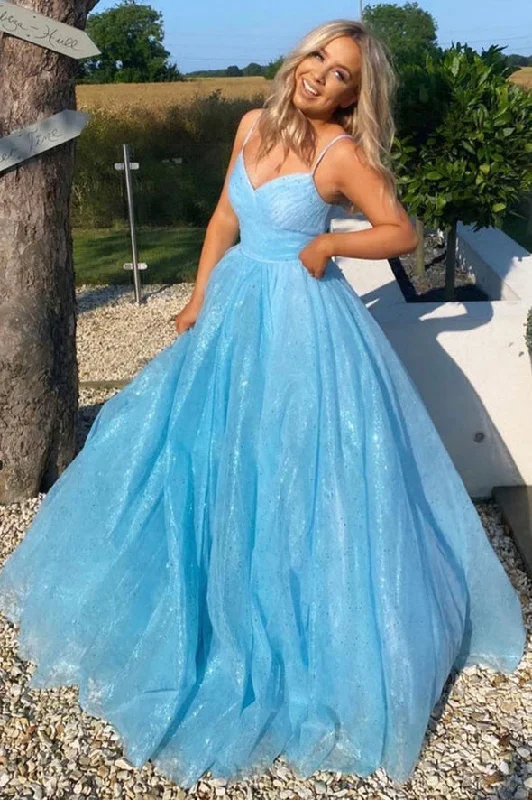 Clearance Sale Blue tulle long prom dress blue evening dress ,DS4589
