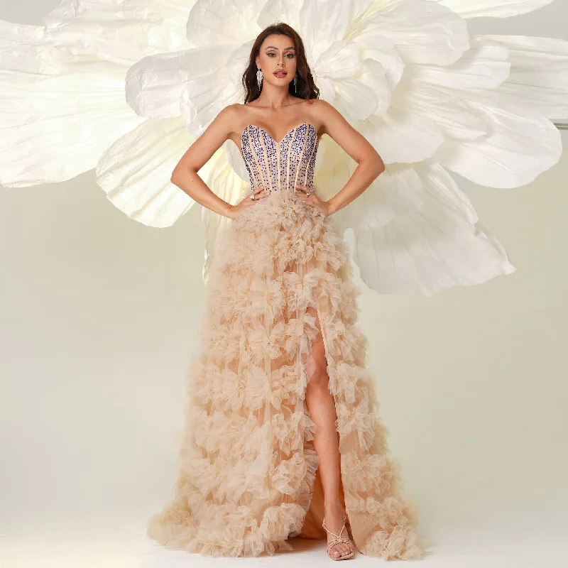 Best Bargains Ruffles Gown A-line Sleeveless Party Evening Dress