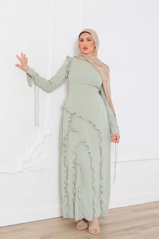 Price Rollback Daisy Ruffle Maxi Dress- Sage