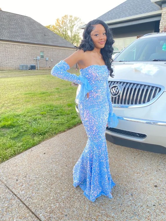 off-shoulder dressSequin Mermaid Evening Dress Custom Made Black Girl Mermaid Prom Gowns,DS4596