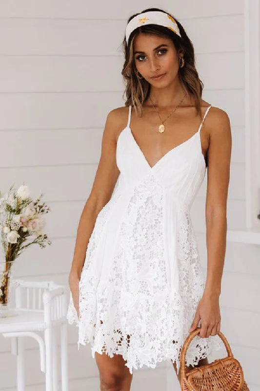 Deal of the Week Charlie Charlie Charlotte-Spaghetti Strap V-neck Backless Lace Dress