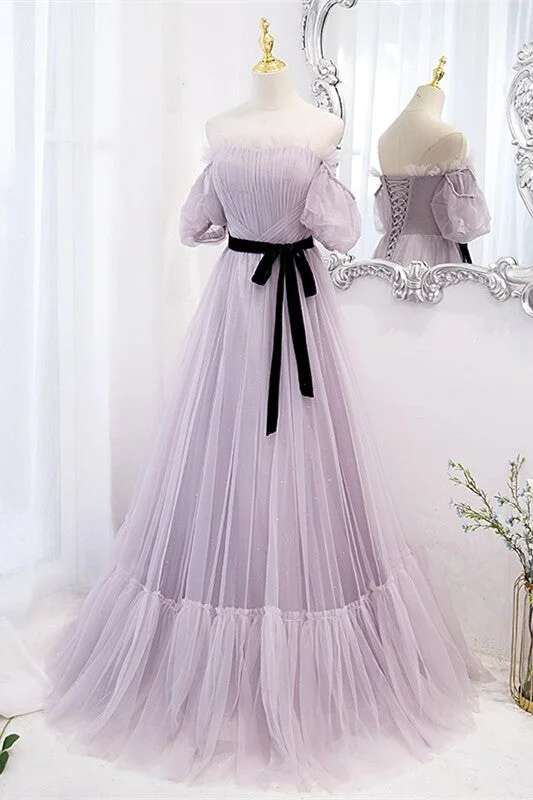 One-DAY Sale Lavender Soft Tulle Off the Shoulder Long Prom Dress,DS3463